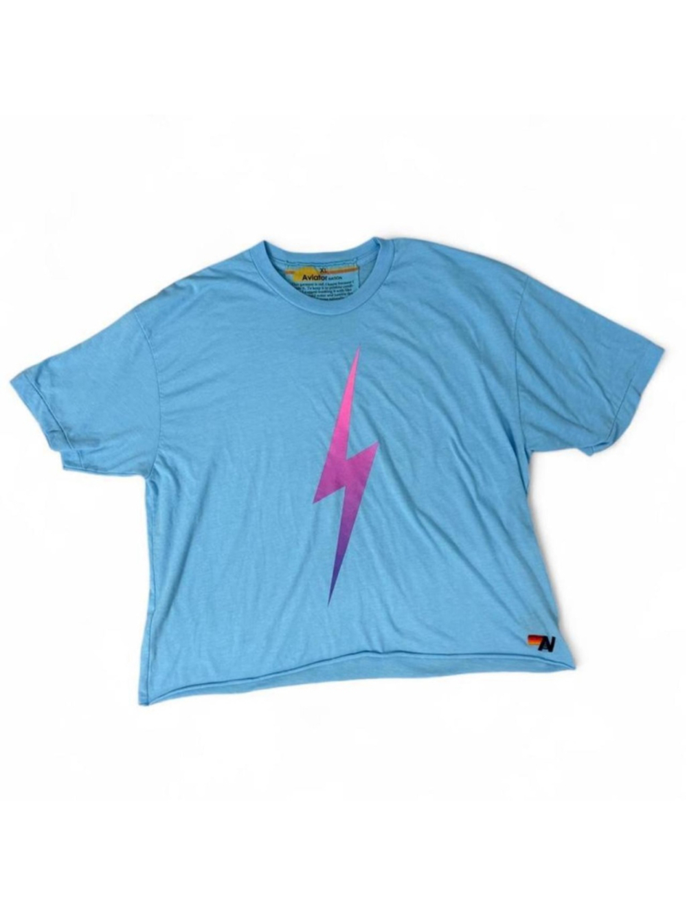 Aviator Nation Blue Crop Top with Pink lightning bolt - Size XL